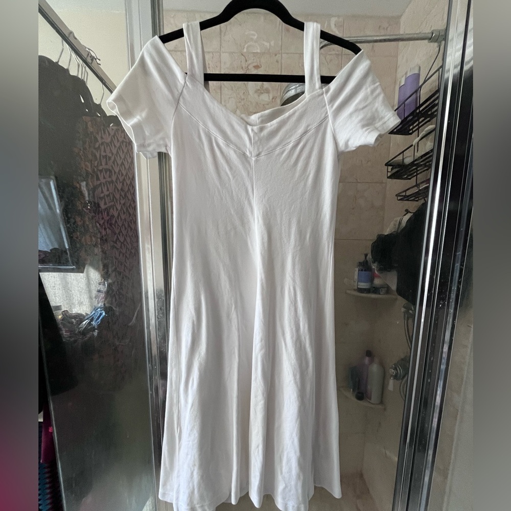 Three Dots Jersey White Off-Shoulder Dress